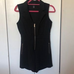 Black Collared Zip Up Romper